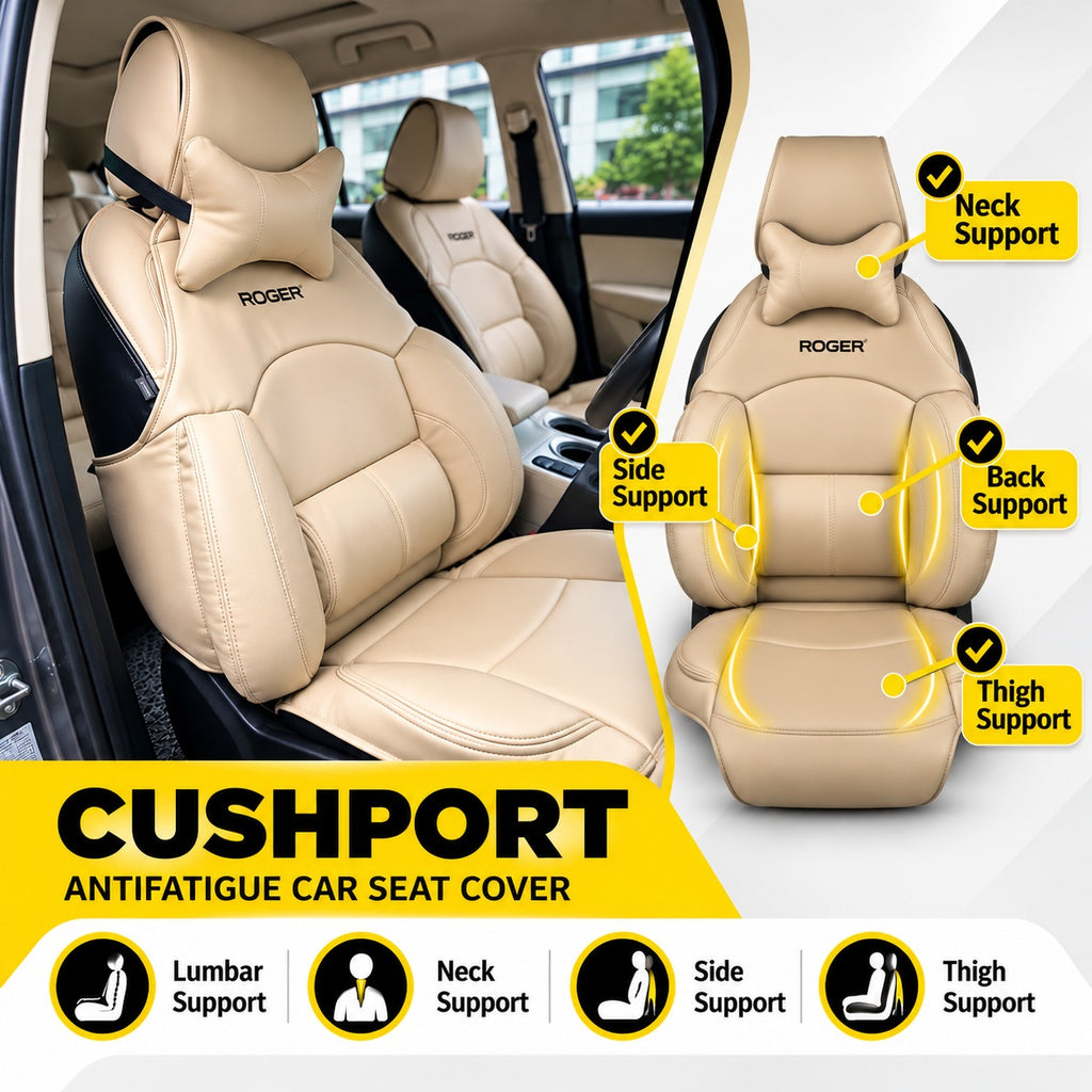 Roger Universal Multi-Support Seat Cover |1-Piece | Supports Neck to Thighs | Fits All Car Models | 12-Month Stitching Warranty | Reduces Long Drive Fatigue | Built-In Lumbar Support | Premium Synthetic Leather