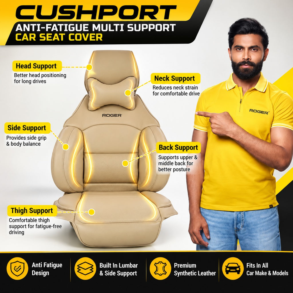 Roger Universal Multi-Support Seat Cover |1-Piece | Supports Neck to Thighs | Fits All Car Models | 12-Month Stitching Warranty | Reduces Long Drive Fatigue | Built-In Lumbar Support | Premium Synthetic Leather