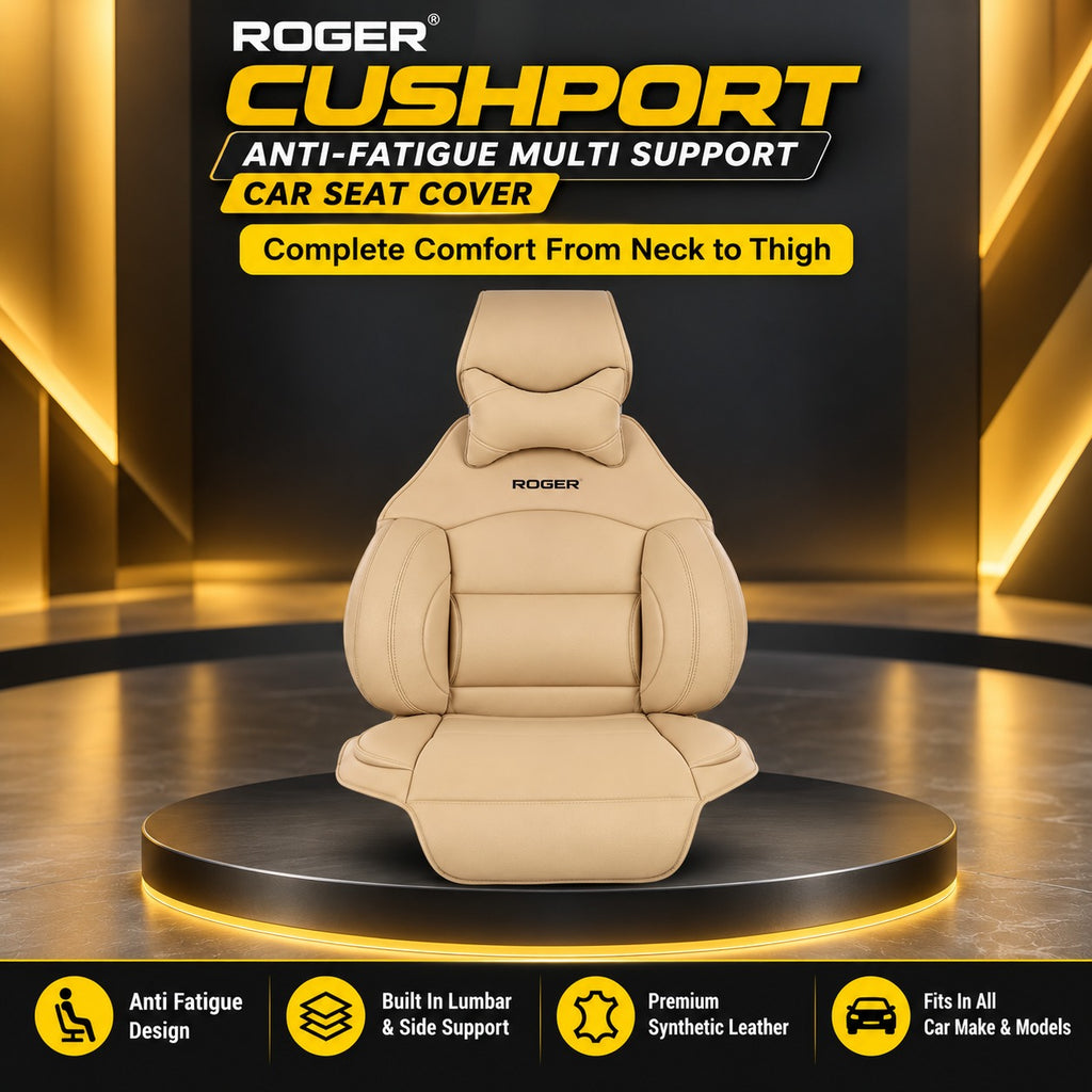 Roger Universal Multi-Support Seat Cover |1-Piece | Supports Neck to Thighs | Fits All Car Models | 12-Month Stitching Warranty | Reduces Long Drive Fatigue | Built-In Lumbar Support | Premium Synthetic Leather