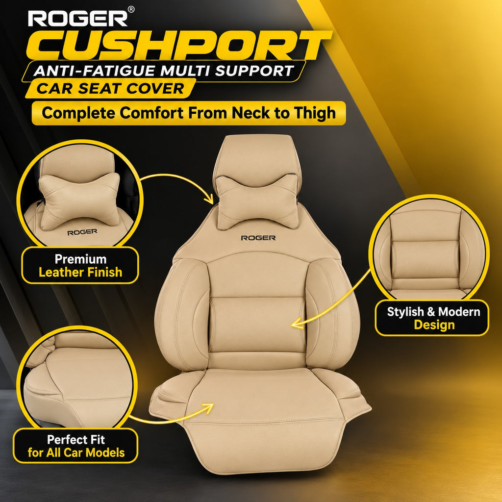 Roger Universal Multi-Support Seat Cover |1-Piece | Supports Neck to Thighs | Fits All Car Models | 12-Month Stitching Warranty | Reduces Long Drive Fatigue | Built-In Lumbar Support | Premium Synthetic Leather