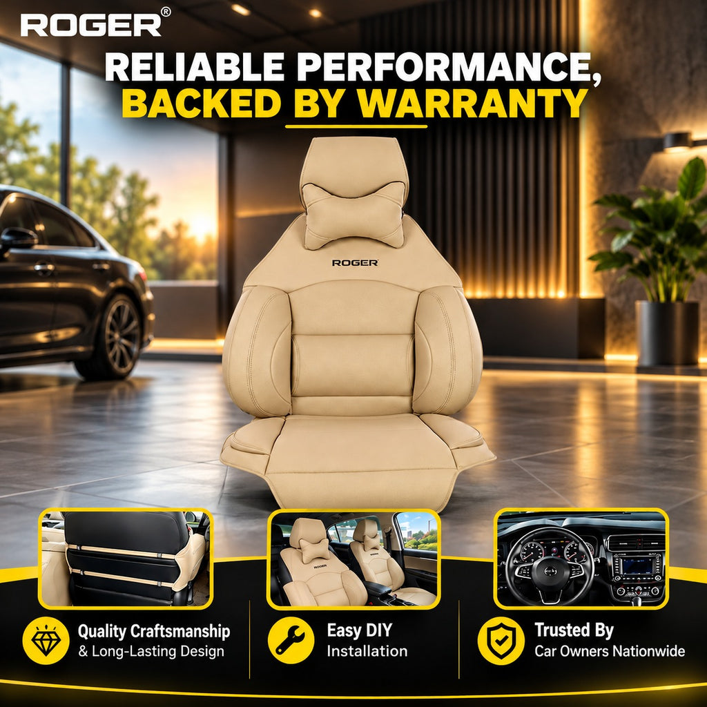 Roger Universal Multi-Support Seat Cover |1-Piece | Supports Neck to Thighs | Fits All Car Models | 12-Month Stitching Warranty | Reduces Long Drive Fatigue | Built-In Lumbar Support | Premium Synthetic Leather