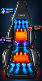 Roger 3-in-1 Cooling, Heating & Massage Seat Cover | 2-Year Warranty | All-Season Driving Comfort | Reduces Long Drive Fatigue | Breathable Mesh Design