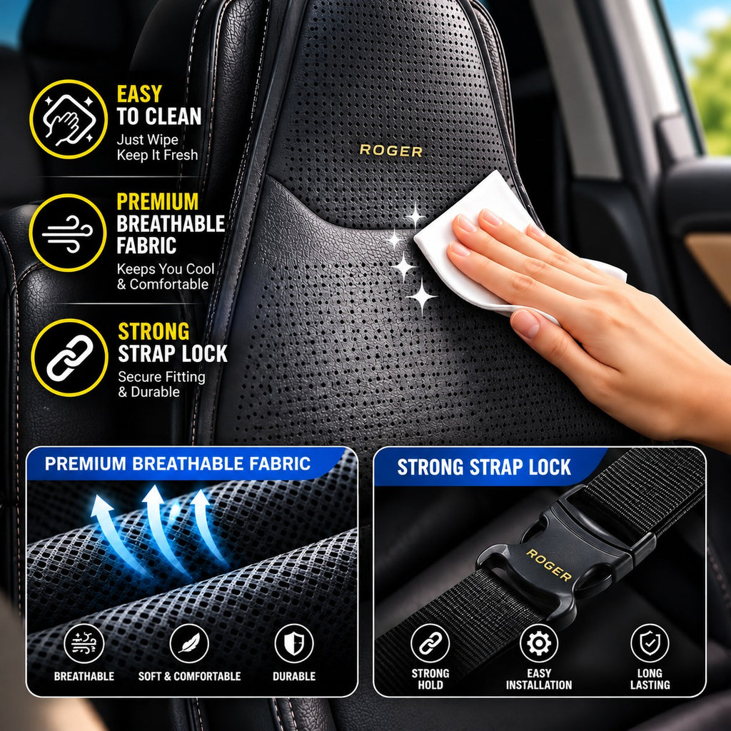 Roger 3-in-1 Cooling, Heating & Massage Seat Cover | 2-Year Warranty | All-Season Driving Comfort | Reduces Long Drive Fatigue | Breathable Mesh Design