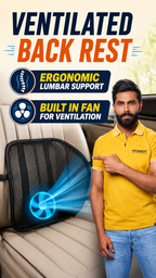 ROGER Ventilated Lumbar Support Backrest | Built-in Cooling Fan | Ergonomic Back Support | 1 Year Warranty