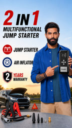 Supports 6.0L Petrol & 3.0L Diesel | Starts Dead Battery | 150 PSI Digital Inflator | 6000 mAh Power Bank | USB & Type-C Charging | 2-Year Warranty