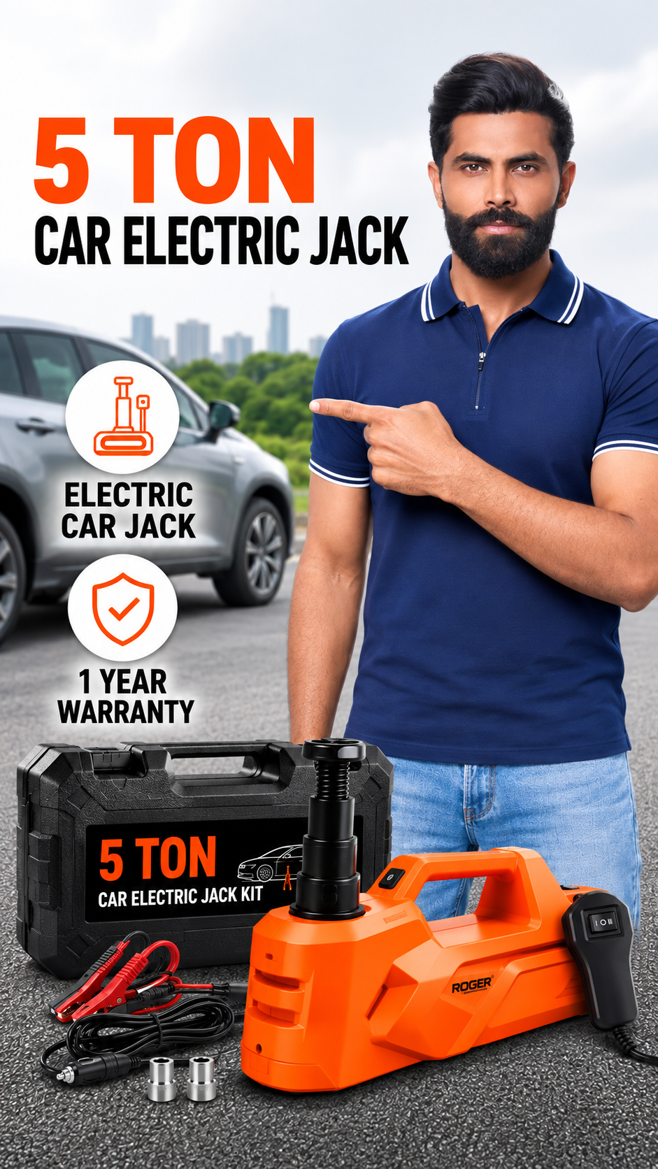 5 Ton Electric Car Jack Kit | Heavy-Duty Lifting Capacity | Ideal for All Car Models | 1-Year Warranty