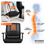 Roger Car Lumbar Support Cushion | Breathable Ergonomic Design | Adjustable Straps | Soft Cotton Comfort | Beige & Black