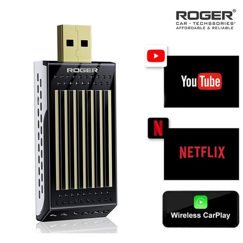 Roger AI Box 4GB + 32GB | YouTube, Netflix, Hotstar & Any App| 1-Year Warranty | Converts Wired Carplay & Android Auto to Wireless |
