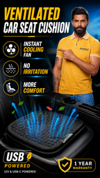 ROGER Universal Ventilated Car Seat Cushion | 3-Speed Cooling Fan | 12V & USB-C Powered | 1-Year Warranty | Remote Control