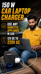 150W Car Laptop Charger | 12V DC to 220V AC Output | Powers Laptops & Home Appliances | Built-In Smart Cooling Fan | 2-Year Warranty