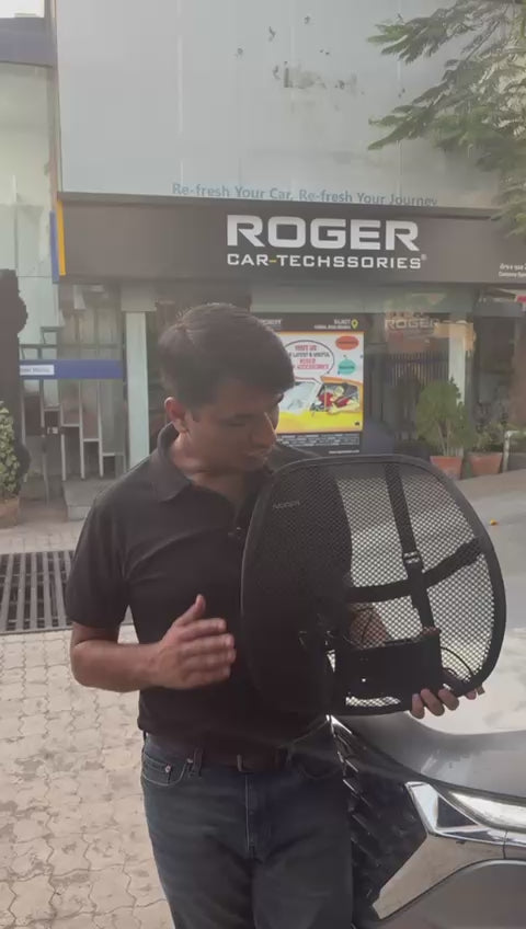 Roger Ventilated Cooling Backrest | 1-Year Warranty | Built-In Cooling Fan | Ergonomic Lumbar Support | Reduces Back Fatigue | USB Powered