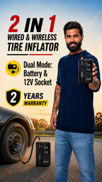 ROGER Smart Tyre Inflator | Transparent Visible Design | Dual Mode (Works Wirelessly & with Car 12V Socket)| 2 Years Warranty